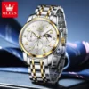 OLEVS Business Classic Three Eye Dial Men's Watches Waterproof Moon Phase Quartz Watch Arabic Numeral Scale Original Wristwatch 4