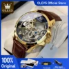 OLEVS Men's Watches Automatic Mechanical Watches Waterproof Leather Strap Top Luxury Men Wristwatch Luminous Gift Box Watch Men 1
