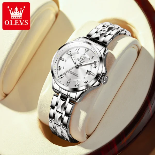 OLEVS Women's Watches Elegant Temperament Original Quartz Watch for Ladies Stainless Steel Waterproof Luminous Date Fashion 2