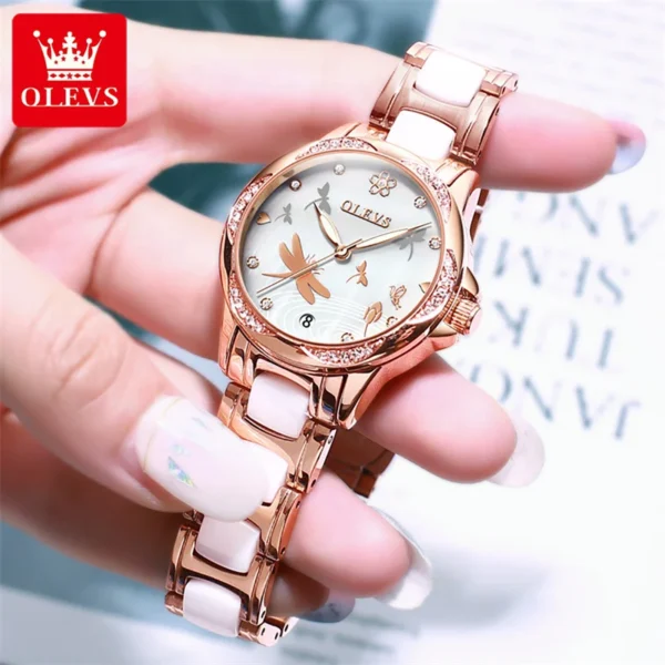 OLEVS Luxury Brand Butterfly Dial Women Automatic Mechanical Watch Ceramic Strap Waterproof Fashion Ladies Watches Relojes Mujer 1