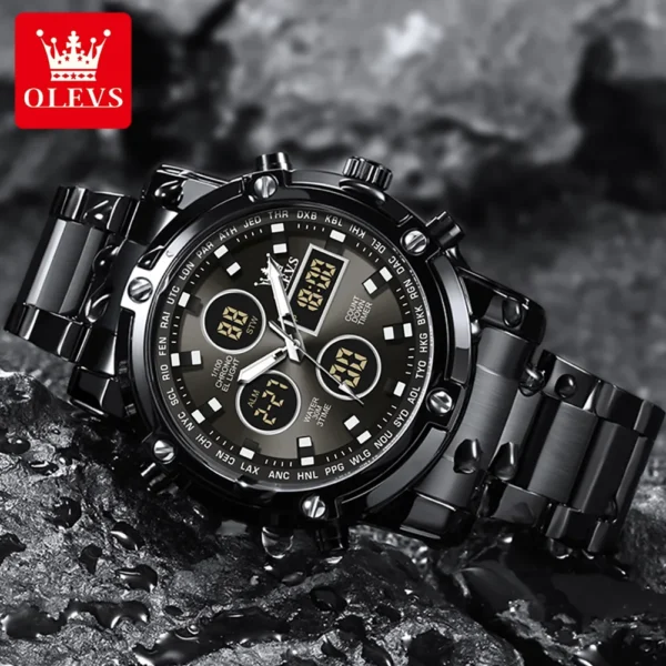 OLEVS Original Brand Men's Watches Waterproof Trendy Electronic Watch Multifunctional LED Luminous Fashion Stainless Steel 2