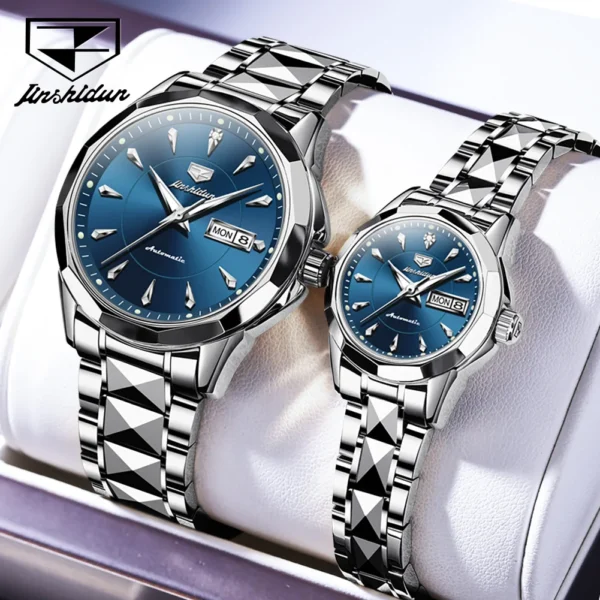 JSDUN Top Romantic Couple Watch Tungsten Steel Strip Imported Movement Imported Movement  Automatic Mechanical Watch for Lovers 1