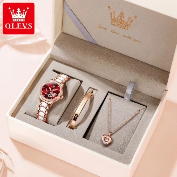 OLEVS 7001 Luxury Mechanical Watch for Women Ceramic Strap Waterproof Woman Wristwatch Original 2