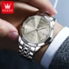 OLEVS Original Men's Watches Rhombus Mirror Quartz Watch for Man Date Week Waterproof Luminous Stainless Steel Male Wristwatch 2