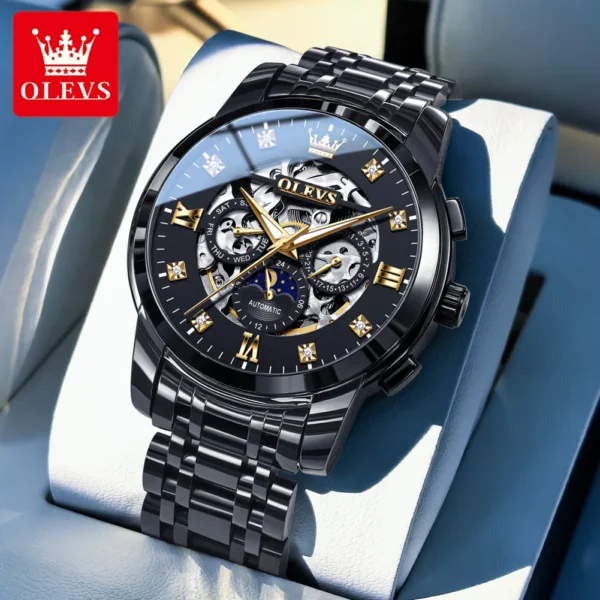 OLEVS 6721 Moon Phase Skeleton Men's Automatic Mechanical Watch Waterproof Weekly Calendar Original wristwatch Luminous Watch 1