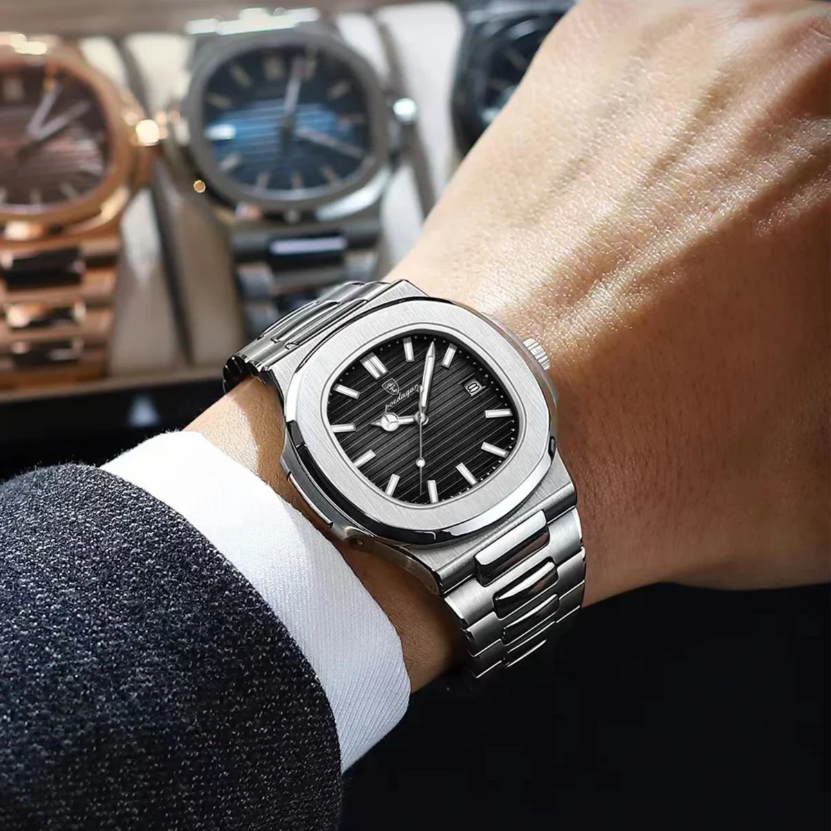 POEDAGAR Top Luxury Brand Man Watch Sports Waterproof Luminous Date Men Wristwatch Square Dial Quartz Men's Watches High Quality 5