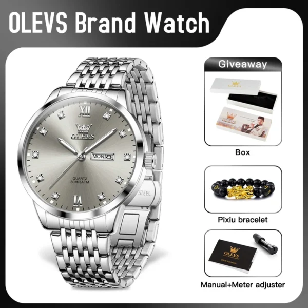 OLEVS 2943 Mens Watch Original Quartz Watch Waterproof Luminous Dual Calendar Display Watch For Men Freebie Mens Gifts Reloj New 2