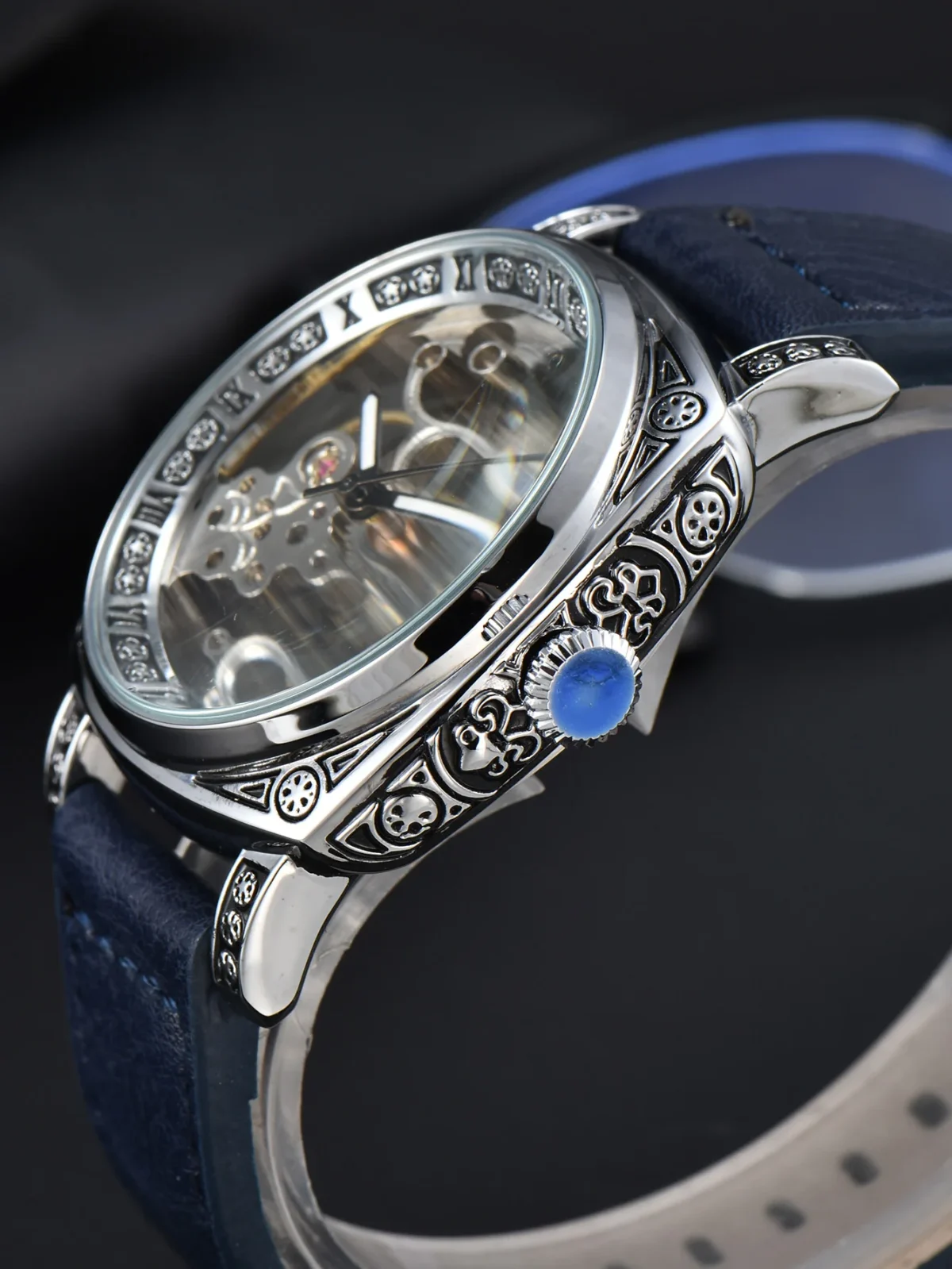 LONGLUX automatic watch retro style wholesale mechanical wristwatches skeleton carve waterproof leather no logo mens watch 2