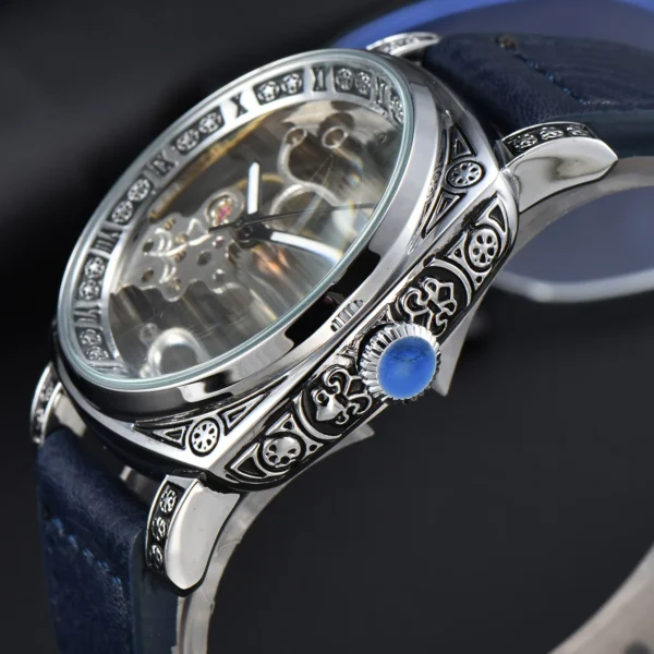 LONGLUX automatic watch retro style wholesale mechanical wristwatches skeleton carve waterproof leather no logo mens watch 2