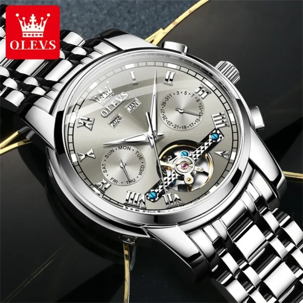 OLEVS Top Luxury Brands Men's Watches Waterproof Fully Automatic Mechanical Watch Year Month Day Hollow out Design Male Watch 2