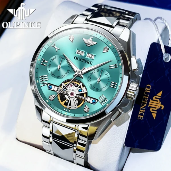 OUPINKE Original Men's Watches Skeleton Hollow Out Automatic Mechanical Watch Waterproof Luminous Multifunction Male Wristwatch 1
