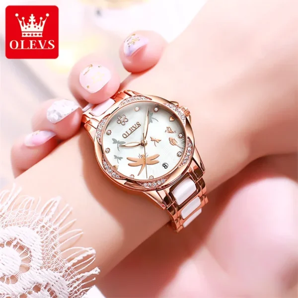 OLEVS Luxury Brand Butterfly Dial Women Automatic Mechanical Watch Ceramic Strap Waterproof Fashion Ladies Watches Relojes Mujer 2