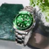 Luxury Men Fashion Watch Silver Stainless Steel Band Waterproof Casual Calendar Quartz Watch Green Business Wristwatch 2