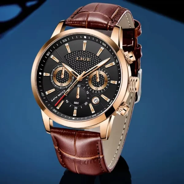 LIGE Watch Men Fashion Sports Quartz Clocks Mens Watches Top Brand Leather Military Waterproof Date Watch Relogio Masculino 2