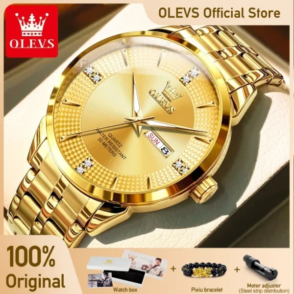 OLEVS 9917 Men Watches Original Classics Fashion Quartz WristwatchDiamond Scale Reloj  Waterproof Luminous Date Display Watch 1