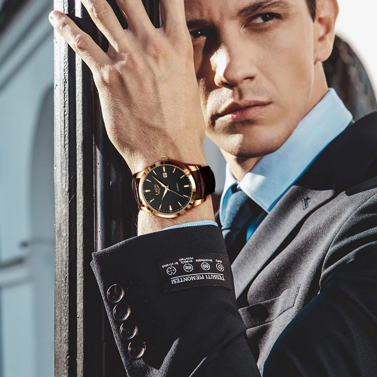 LIGE Military Watch For Men Fashion Business Watch Men Casual Leather Sport Waterproof Men's Quartz Wristwatches Reloj Hombre 5