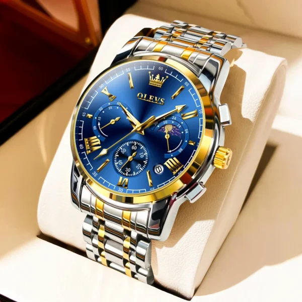 OLEVS Brand Original certification Men's Watches Moon Phase Waterproof Quartz Watch for Man Chronograph Calendar Fashion Watch 1