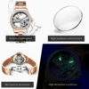 OLEVS Fashion Elegant Women's Automatic Mechanical Watches Rose Stainless Steel Hollow out Design Diamond Dial Luminous Watch 5