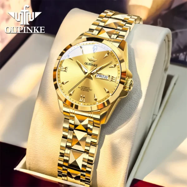 OUPINKE Luxury Fashion Simple Ladies Automatic Mechanical Watch Dual Calendar 50m Waterproof Sapphire Mirror Original Wristwatch 1