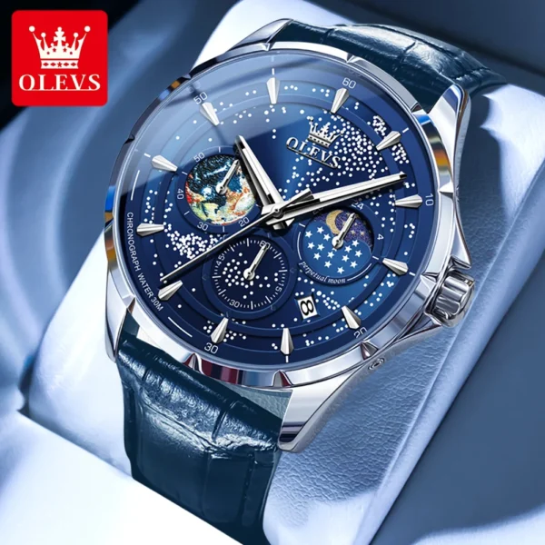 OELVS Men's Watches Top Brand Original Quartz Watch for Men Waterproof Leather Strap Lumious Wristwatch Chronograph Date Casual 1