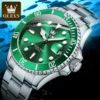 OLEVS Men's Watches Green Dial Waterproof Stainless Steel Strap Calendar Quartz Watch Luminous Luxury Male Wristwatch Original 5