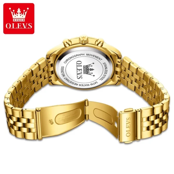 OLEVS Brand Luxury Original Men's Watches Waterproof Moon Phase Quartz Watch Luminous Gold Stainless Steel Strap Male Wristwatch 2
