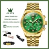 OLEVS Men's Watches Luxury Gold Original Quartz Watch for Man Waterproof Classic Commemorative Strap Moon Phase Chronograpgh 1