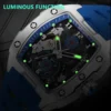 MEGIR Black Silicone Bracelet Men's Mechanical Watch Luxury Automatic Movement Skeleton Men Wristwatch Luminous Hands Watches 4