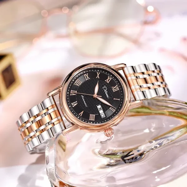 Women's Roman Disc Tourbillon Hollow Automatic Mechanical Watch Women's Dual Calendar Waterproof Glow-in-the-dark Sports Watch 1