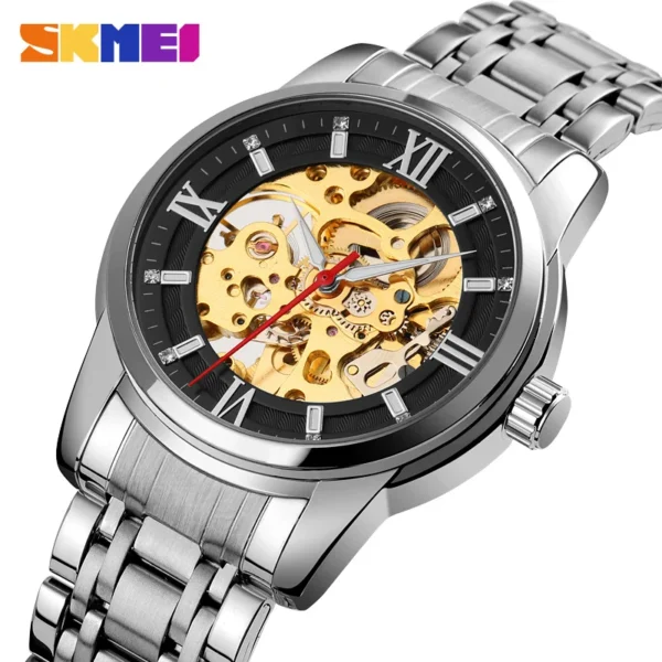 Skmei Reloj Hombre Luxury Automatic Watch Men Hollow Dial Mechanical Watches For Mens Fashion Stainless Steel Band Clock 1