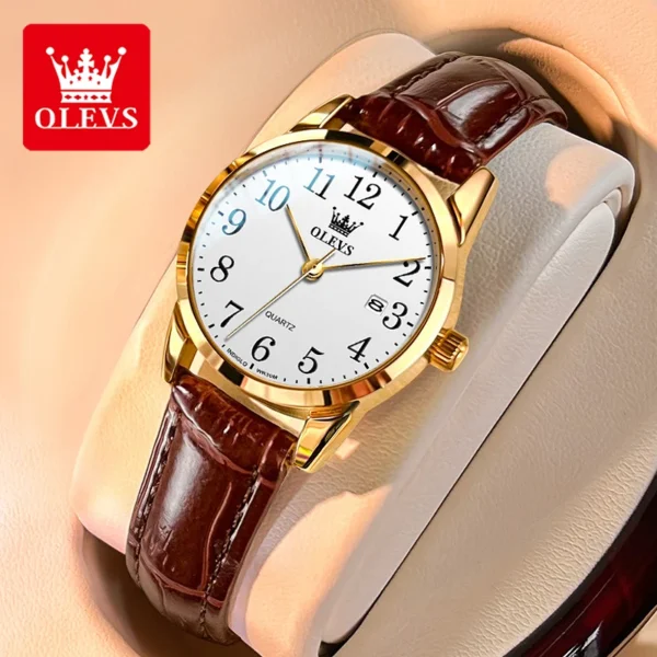 OLEVS Brand Fashion Quartz Watch for Men and Women Leather Strap Waterproof Original Watch Arabic Numeral Scale Giving to Elders 1
