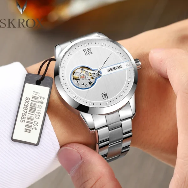 SKROX Original Top Brand Luxury Stainless Steel Skeleton Automatic Movement Male Watch for Men Mechanical Elegant Wrist Watches 1