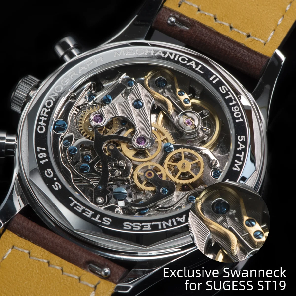 Sugess Watch of Men Chronograph Mechanical Wristwatches with Seagull ST19 Swanneck Movement Pilot Sapphire Crystal Racing V2 New 3