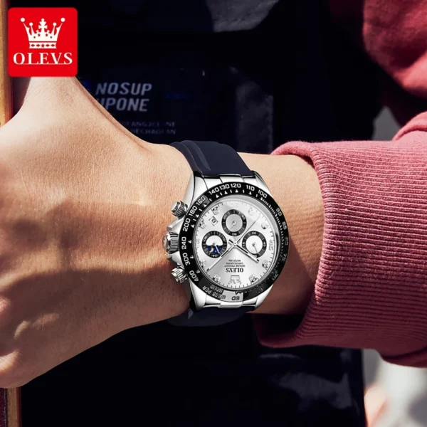 OLEVS Top Brand Men's Watches Waterproof Luminous Calendar Moon Phase Quartz Watch Silicone Adhesive Tape Original Wristwatch 2