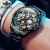 OUPINKE 3196 Blue Watch for Men Original Automatic Movement Deep Waterproof Hollow Out Mechanical Wristwatch Men 3