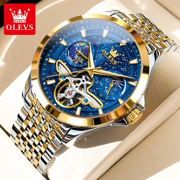 OLEVS Luxury Brand Men's Watches Luminous Waterproof Fully Automatic Mechanical Watch Starry Sky Dial Moon Phase Hollow Out 1