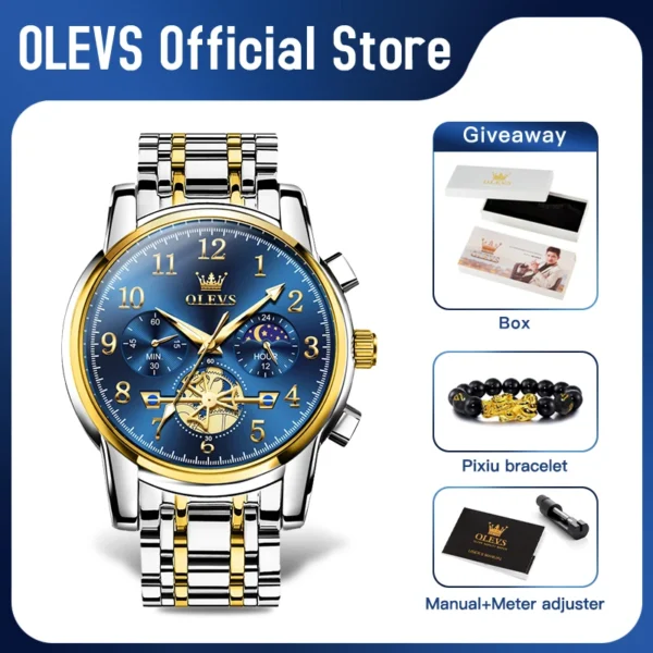OLEVS brand2900 Men's Watches Stainless Steel Calendar Moon phase Watch Chronograph Big Dial Men's Wristwatches Original 2
