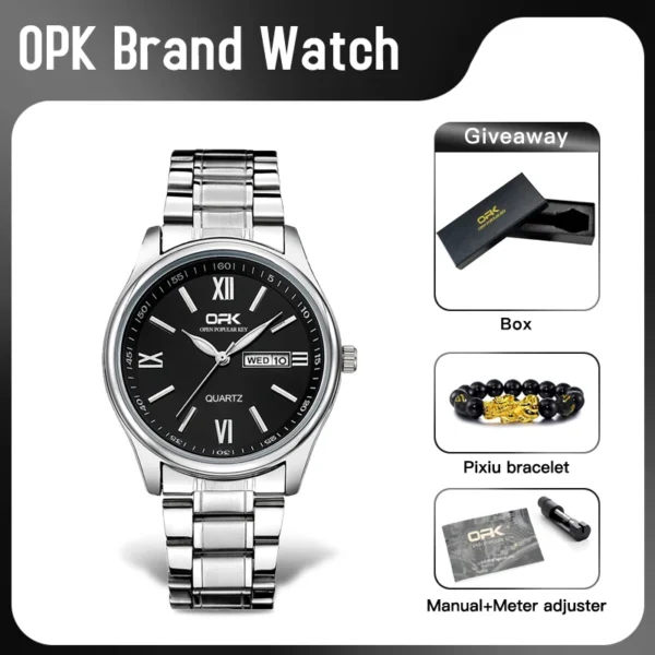 OPK 8123 Mens Watch Original Fashion Quartz Watch Dual Calendar Display Watches For Men Waterproof Luminous Mens Gifts With Box 2