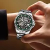 GLENAW Steampunk Skeleton Men's Watch Ring Luxury Automatic Mechanical Watches Luminous waterproof Stainless Steel Strap Watch 2