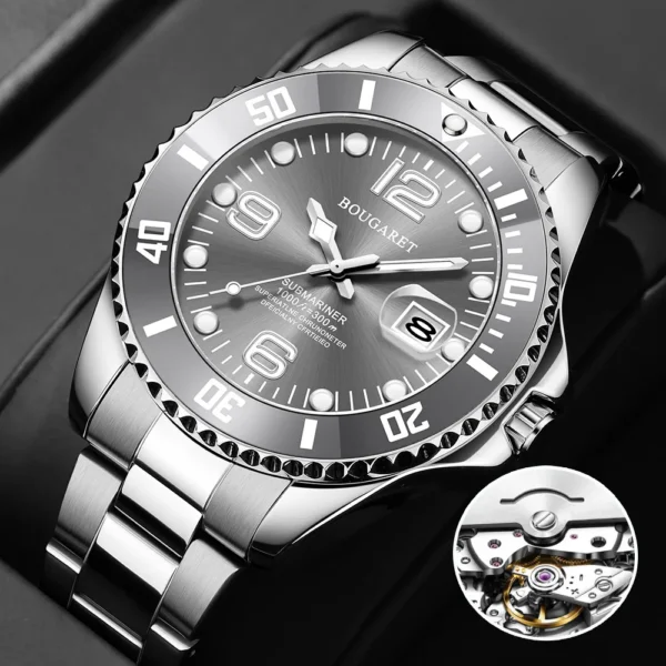 Classic Fashion Men's Watches Waterproof Stainless Steel Quartz Wristwatch Simulated Mechanical Movement Mineral Mirror Diver 1