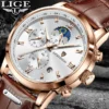 LIGE Business Watch Men Fashion Leather Military Waterproof Men's Quartz Wristwatches Casual Sports 24 Hour Moon Phase Watch Men 1