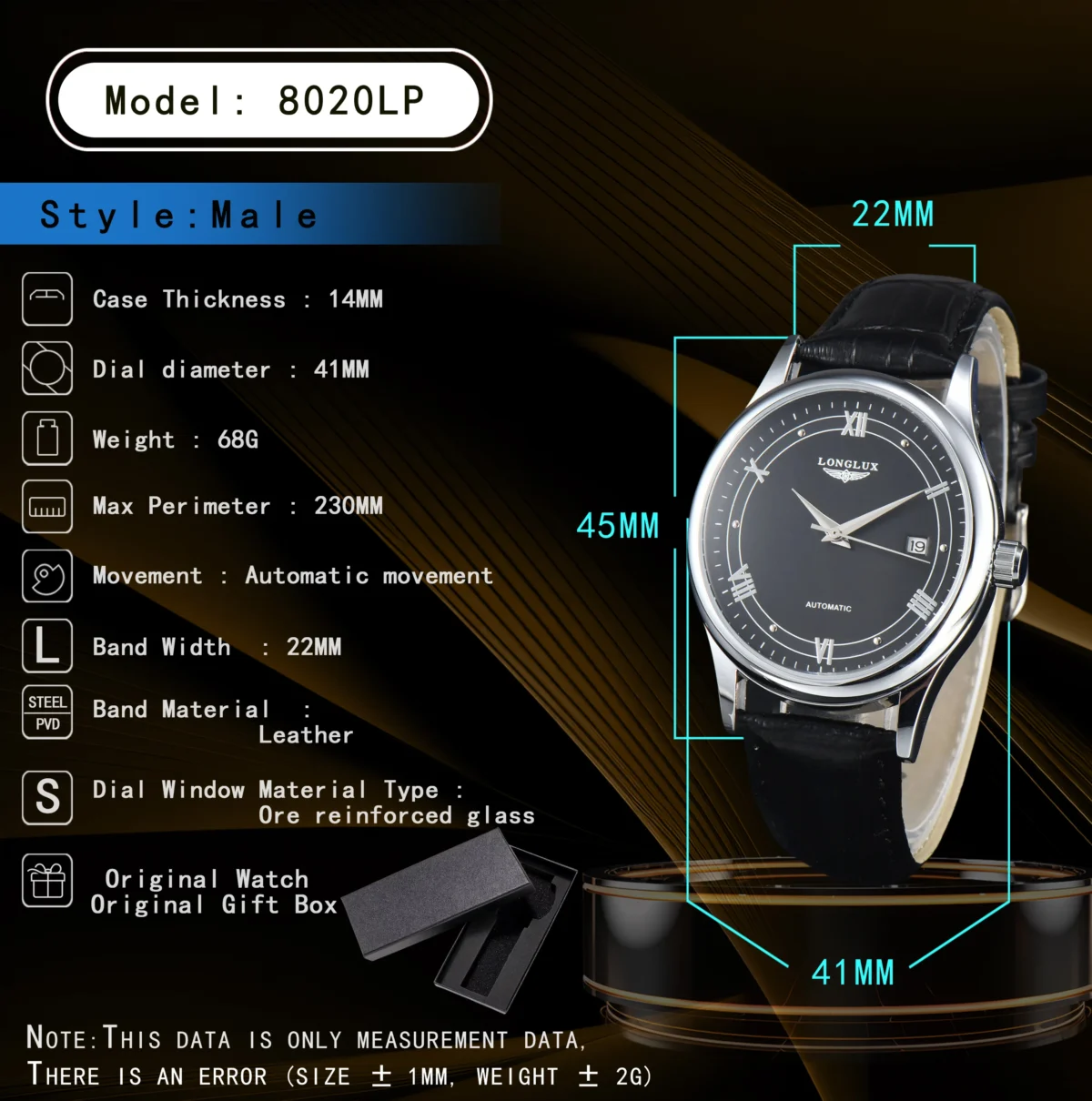 LONGLUX automatic man watch wholesale mechanical watches simple versatile date waterproof fashion leather man watch men gift 4