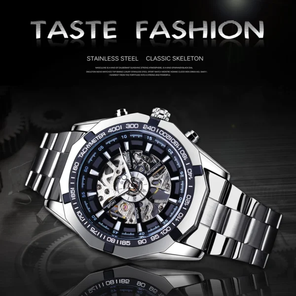 Forsining 2021 Stainless Steel Waterproof Mens Skeleton Watches Top Brand Luxury Transparent Mechanical Sport Male Wrist Watches 2