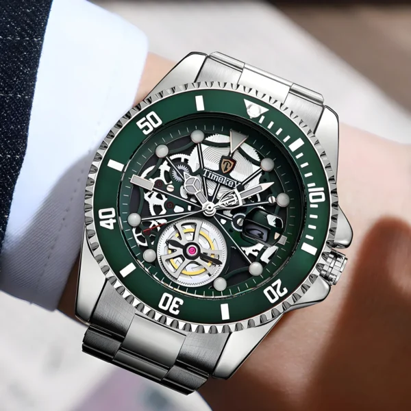 1pc men's quartz watch, mechanical watch shape, big brand design, rotating bezel, business, daily wear. Valentine's Gift 1