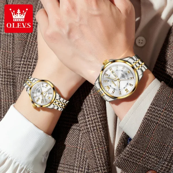 OLEVS Original Certification Brand Couple Watch Waterproof Fashion Luxury Quartz Watch for Men's and Women‘s Luminous Date Watch 2