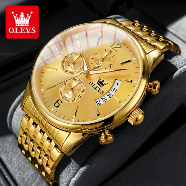OLEVS Luxury Brand Gold Men's Watches Waterproof Large Dial Date Luminous Quartz Watch Cool black Original Wristwatch for Male 2