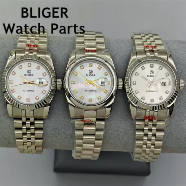 BLIGER 30.5mm Women's watch Silver Mechanical Women's Watch NH05 Movement Silver Gold Rose Gold Diamond Index Sapphire Glass 1