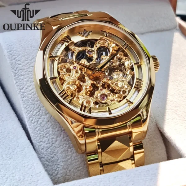 OUPINKE High Quality Men's Watches Waterproof Tungsten Steel Strip Automatic Mechanical Watch Conceptual Hollowing Out Skeleton 2