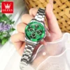 OLEVS Original Brand Women's Watches Classic Three Eyed Dial Date Luminous Chronograph Stainless Steel Waterproof Quartz Watch 4