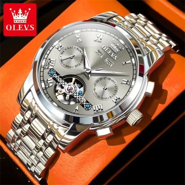 OLEVS Top Luxury Brands Men's Watches Waterproof Fully Automatic Mechanical Watch Year Month Day Hollow out Design Male Watch 1